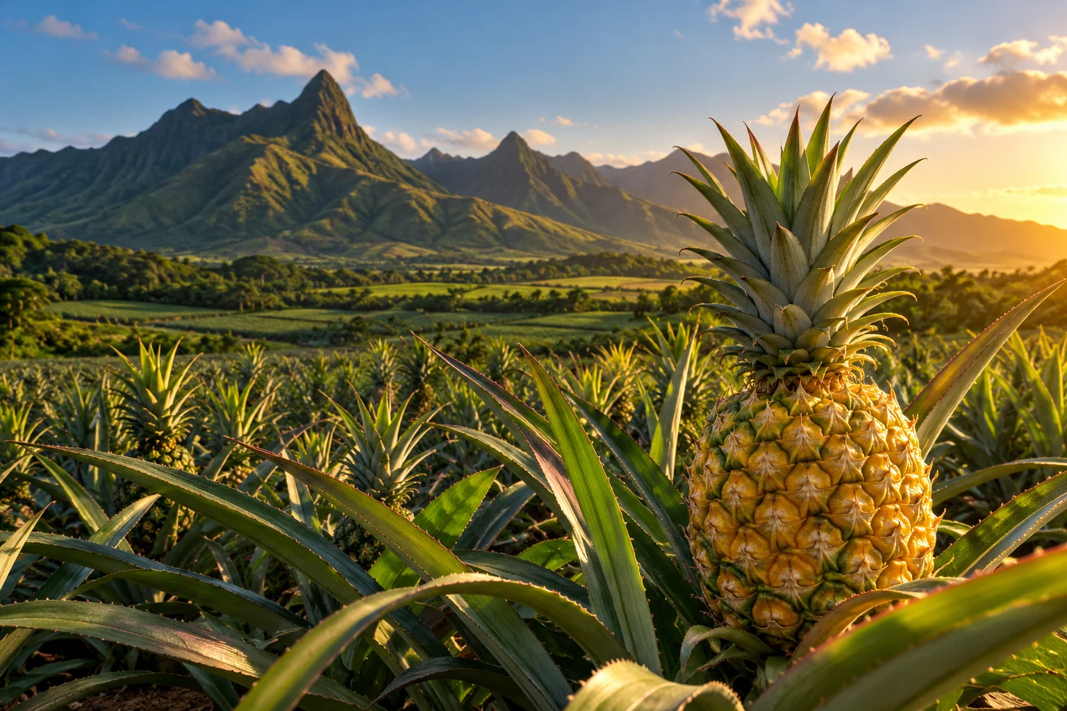 Ananas dans un paysage de plantation tropicale, illustration de l’île Maurice